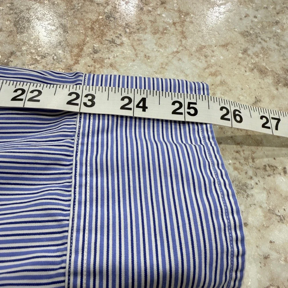 Polo Ralph Lauren Button Down Shirt 17.5 34/35 Blue White Striped Regent Classic
